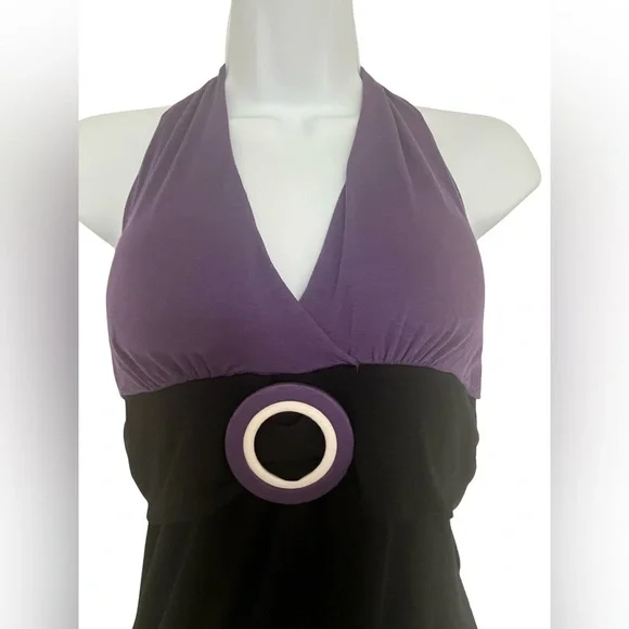 Blue Impus Purple and Black Halter Tank w/ belt buckle Top. Size L. - Picture 3 of 7